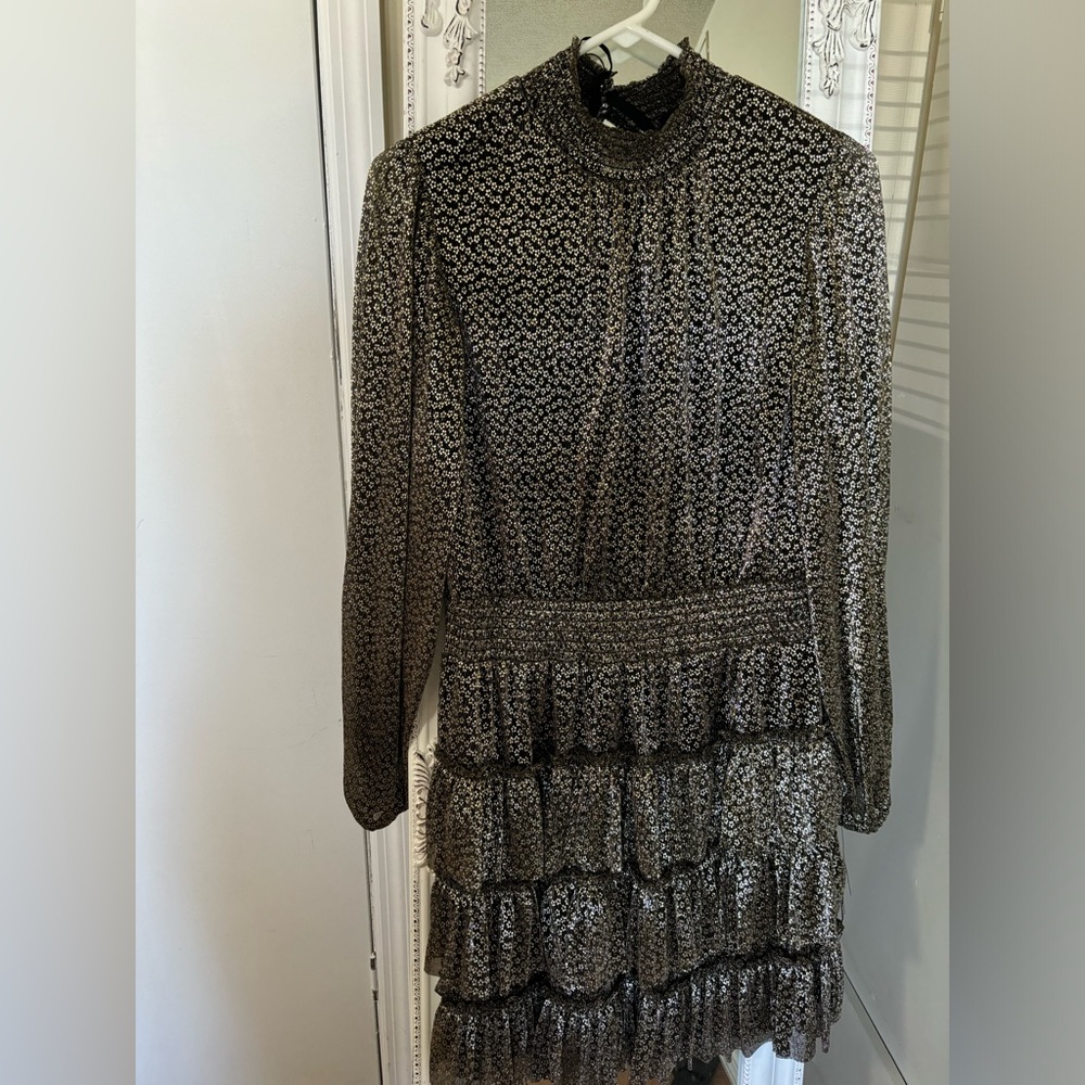 STATE Black and White Ruffled Tiered Dress